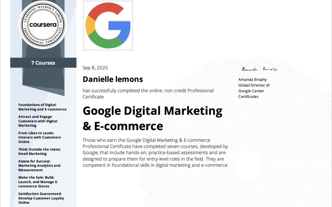 Celebrating Success: Danielle Lemons Earns Google Digital Marketing & E-commerce Certificate at DirecTech